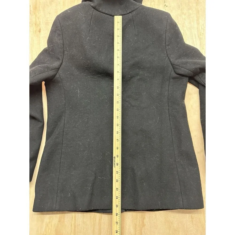 Babaton‎ Coat Wool Cashmere Sz Large Hood Black Soft Button Up Trench